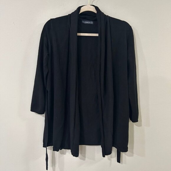 Zara Knit Black Long Sleeve Open Front Back Tie Cardigan Women’s Size Medium - Picture 1 of 5